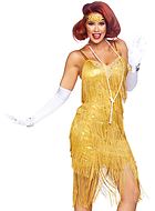 Gatsby flapper, costume dress, lace overlay, sequins, fringes